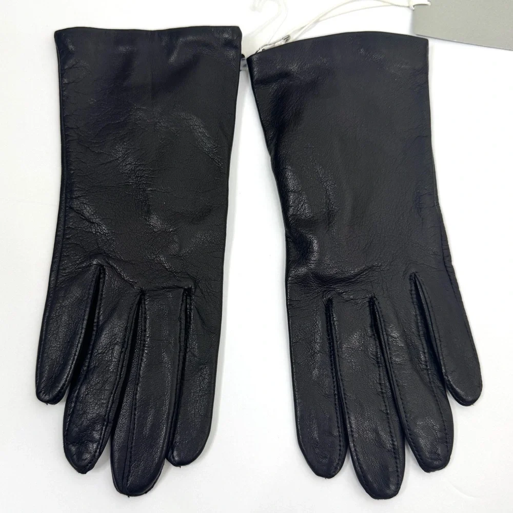 NORDSTROM Leather Gloves Silk Lined NEW Size S Black
